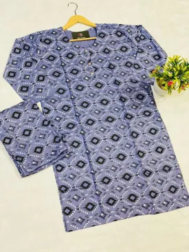 2 pcs women Stitched linen print suit