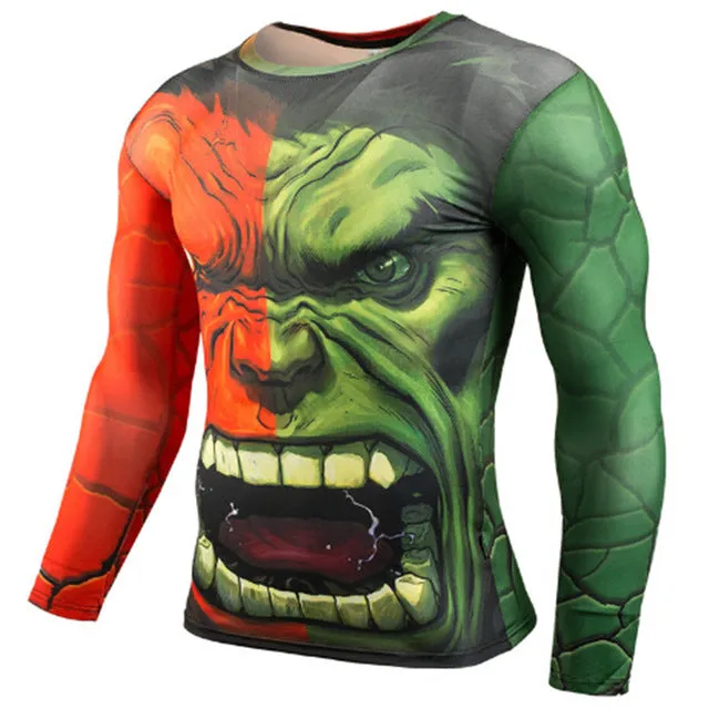 2017 T shirt Compression Shirt Crossfit T-shirt Men Lycra 3D Print Long Sleeve T shirt Fitness Brand Clothing MMA Plus Size