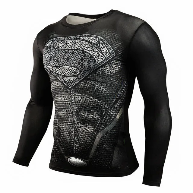 2017 T shirt Compression Shirt Crossfit T-shirt Men Lycra 3D Print Long Sleeve T shirt Fitness Brand Clothing MMA Plus Size