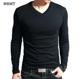 2020 Elastic Mens T-Shirt V-Neck Long Sleeve Men T Shirt For Male Lycra And Cotton T-Shirts Man Clothing TShirt Brand Tees