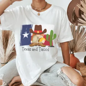 Adorable Texas and Tacos Unisex Bella Canvas® T-shirt Women's Heather Olive, Deep Heather or White Cute Cowboy Gnome with a Taco