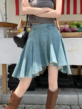 Advbridge -  Irregular Denim Skirt Women New Summer High Waist Back Zip Pleated Jeans Skirts Vintage Fashion Short Mini Streetwear Skirt