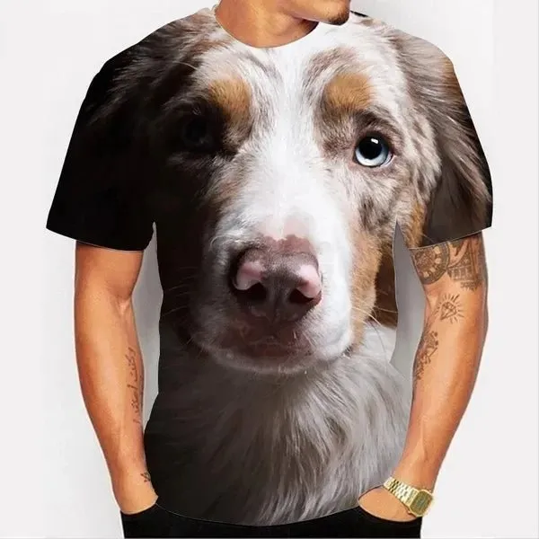 Anniepaw Men's T-shirt With Dog Graphic 3D Full Print Pet Dog Men Clothing Summer Short Sleeve Casual Oversized Tee Shirt Fashion Tops