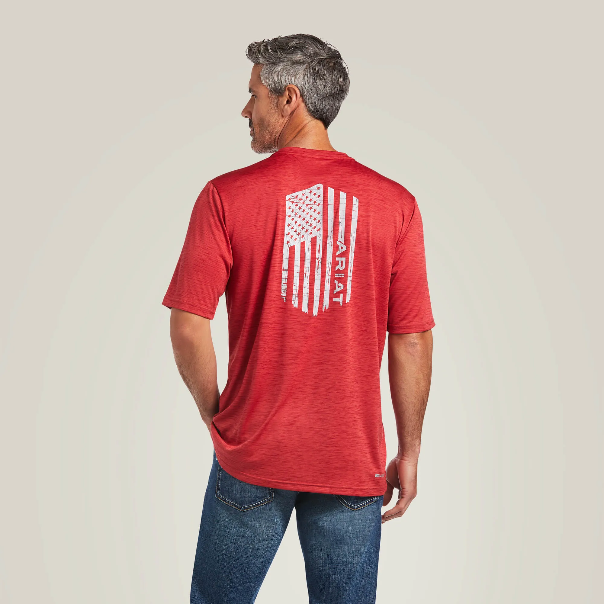 Ariat Red Vertical Flag Charger Tee for Men