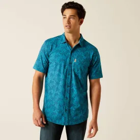 Ariat Retro Blue Tropic Print Short Sleeve Button-Down Shirt for Men