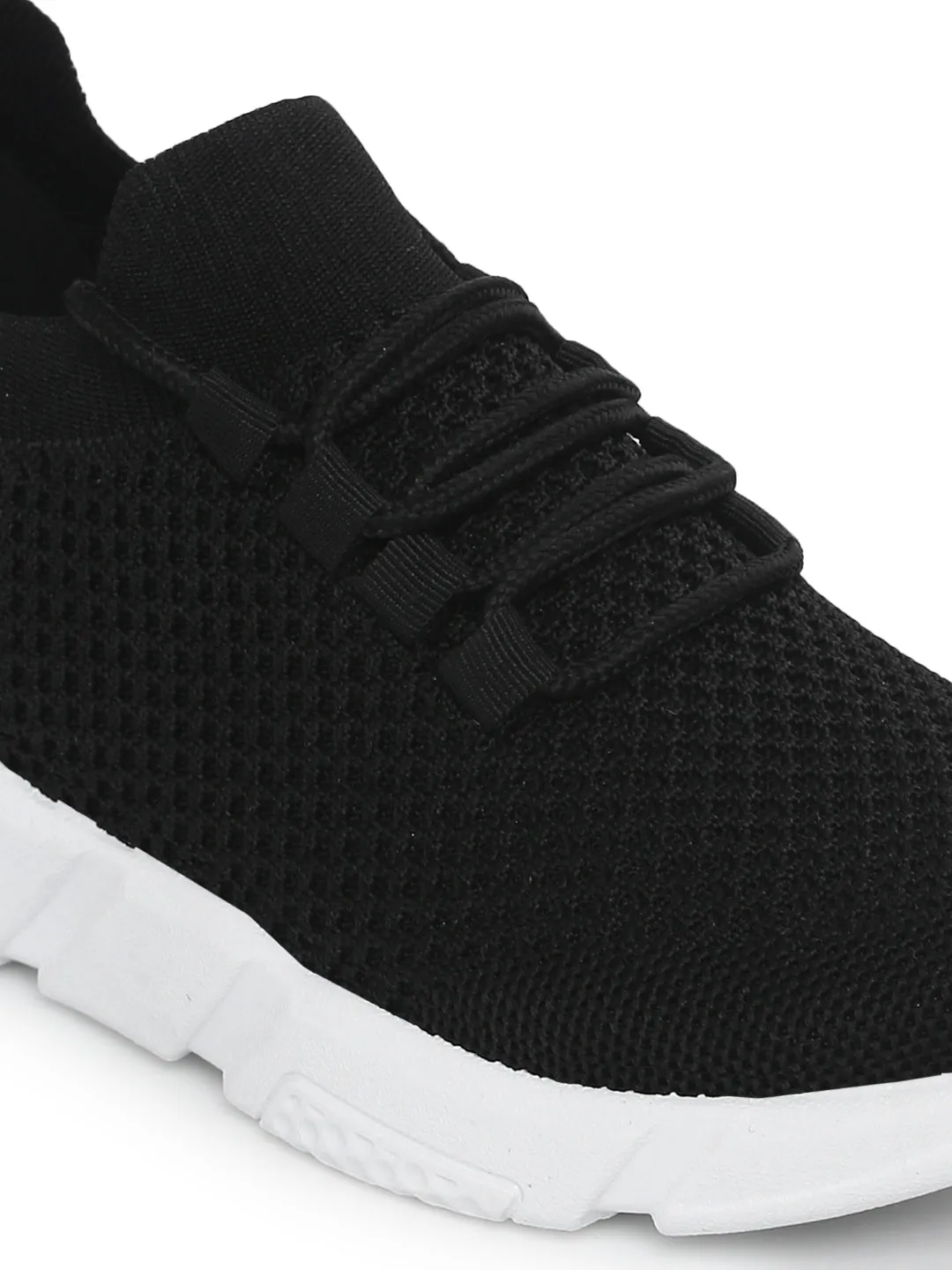 Black Knitted Laced Up Sneakers