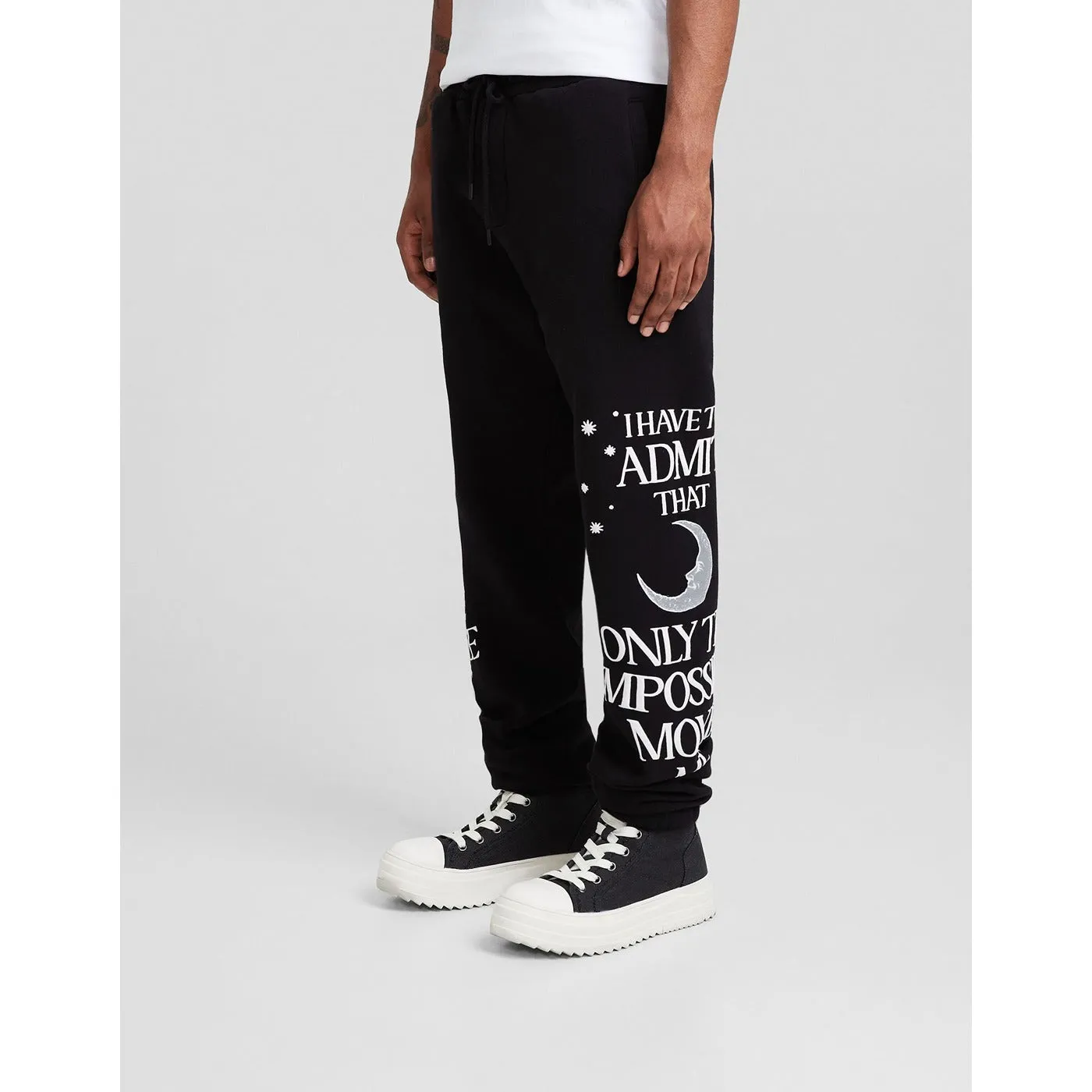 Black Plush Printed Joggers