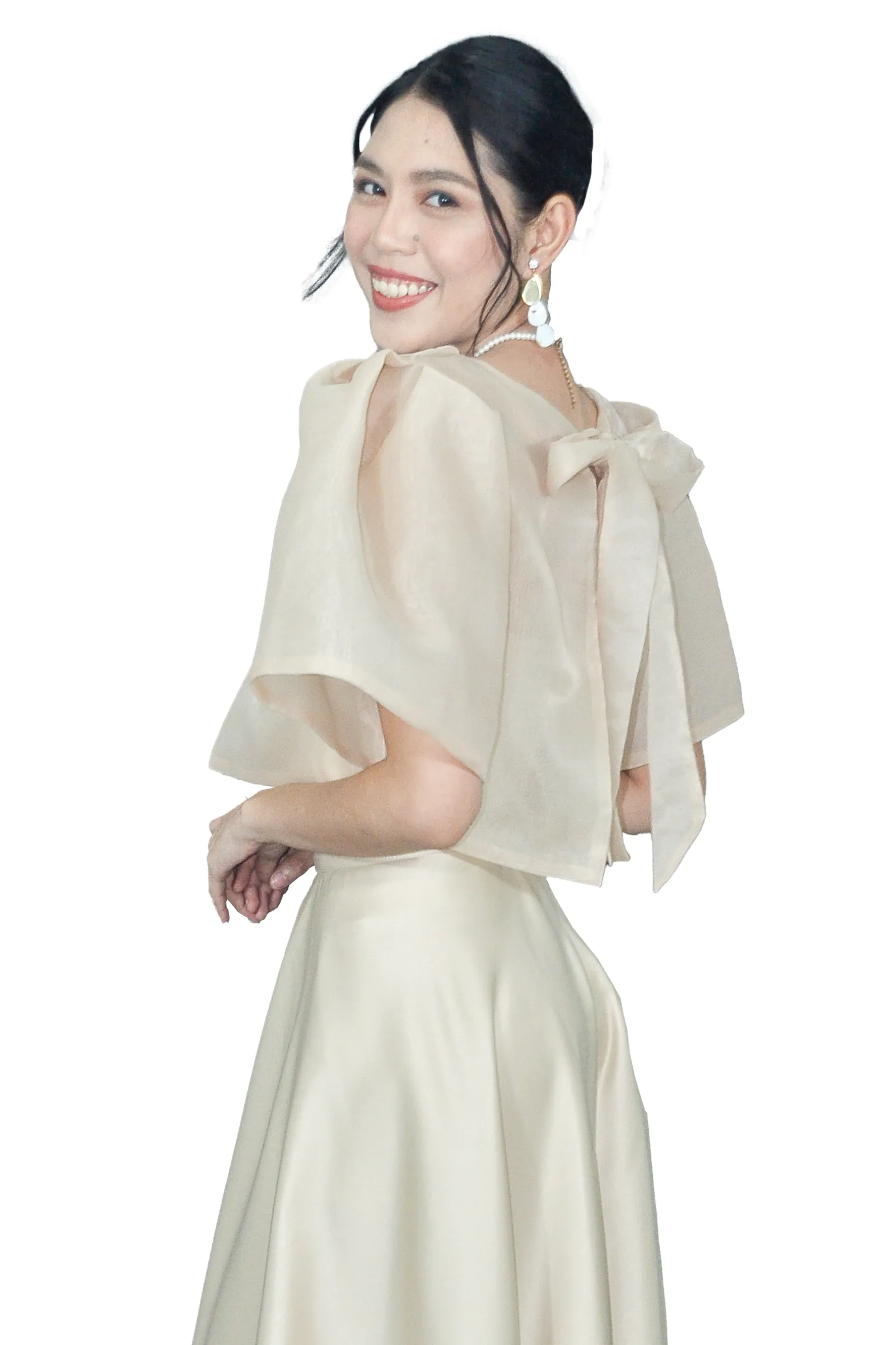 Champagne Beige Kimona with Modern Puff Sleeves - Mei - JS306