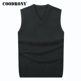 COODRONY Autumn Winter Cashmere Classic Vest Sweater Men Sleeveless Sweaters Solid Color V-Neck Wool Pullovers Men Jersey Hombre