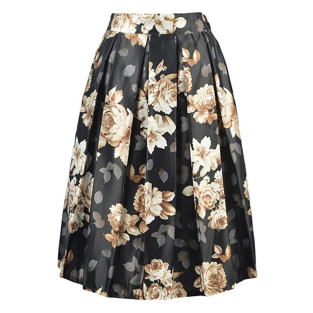 DayLook Summer Chic Vintage Black Floral Fashion Skirts Womens Pleated Tutu Skater Skirt Elegant High Waist Midi Ball Gown