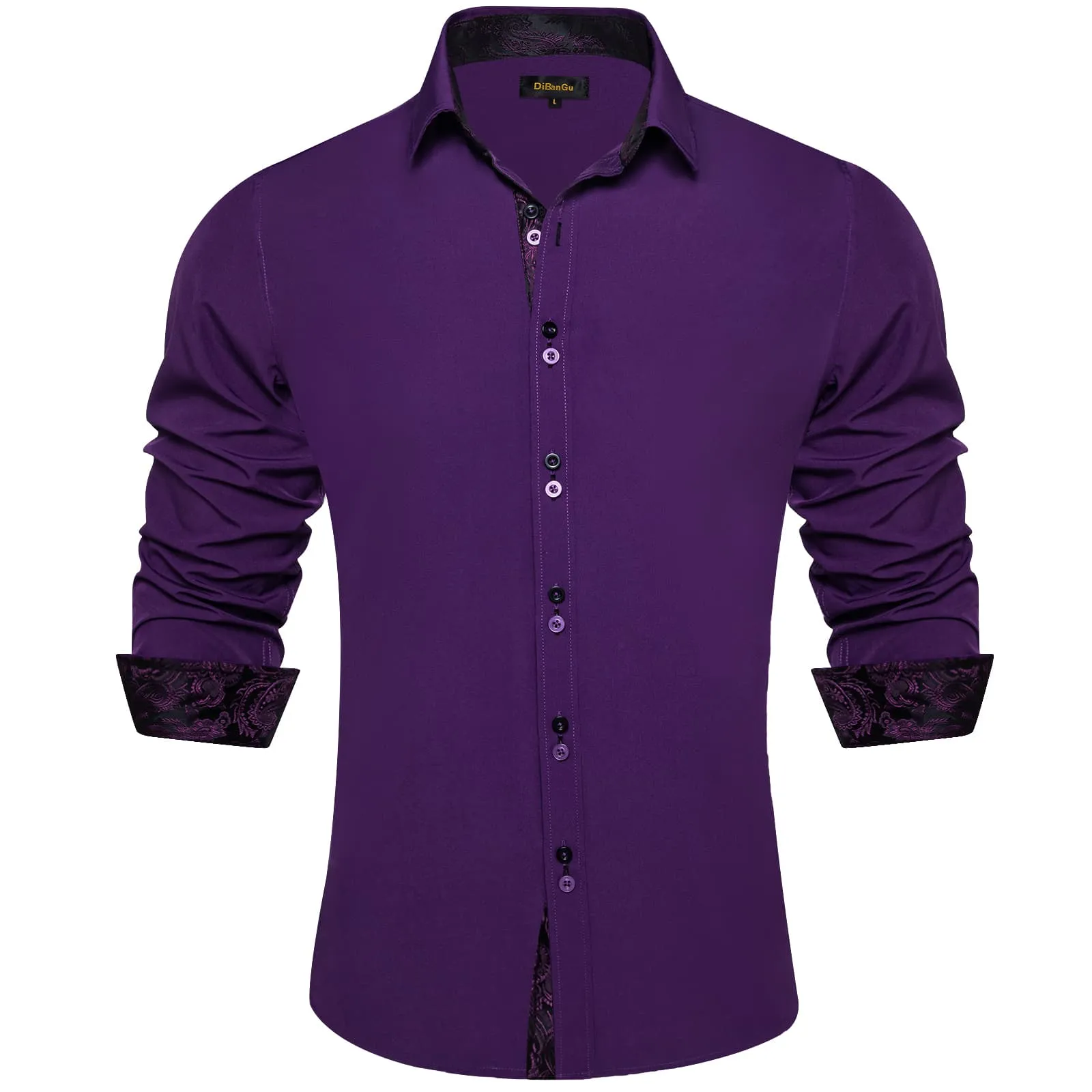 DiBanGu Mens Dress Shirt Solid Indigo Purple Splicing Silk Button Down Shirt