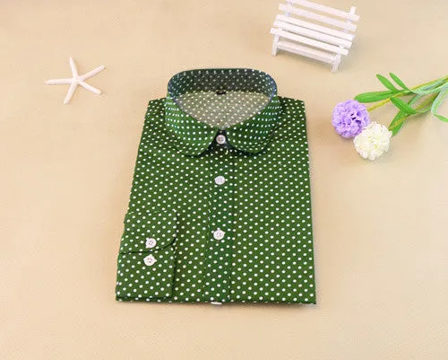 Dioufond Polka Dot Shirts Women Cotton Blouses Long Sleeve Ladies Tops Collar Shirt Female Plus Size 5XL Blusas Women Clothing