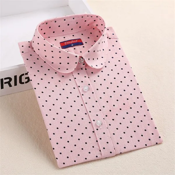 Dioufond Polka Dot Shirts Women Cotton Blouses Long Sleeve Ladies Tops Collar Shirt Female Plus Size 5XL Blusas Women Clothing