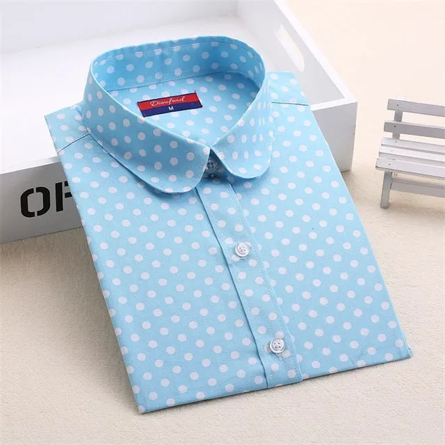 Dioufond Polka Dot Shirts Women Cotton Blouses Long Sleeve Ladies Tops Collar Shirt Female Plus Size 5XL Blusas Women Clothing