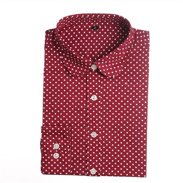 Dioufond Polka Dot Shirts Women Cotton Blouses Long Sleeve Ladies Tops Collar Shirt Female Plus Size 5XL Blusas Women Clothing