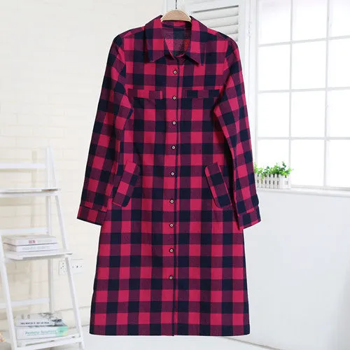 Dioufond Women Long Shirts Long Sleeve Shirts Chemise Femme Manche Longue Plaid Shirt Women Tops Camisetas Largas Mujeres 2017