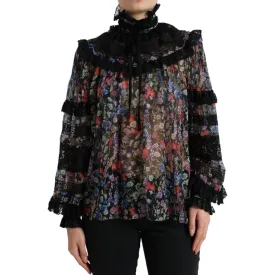 Dolce & Gabbana Elegant Floral Silk Blouse with Lace Trim