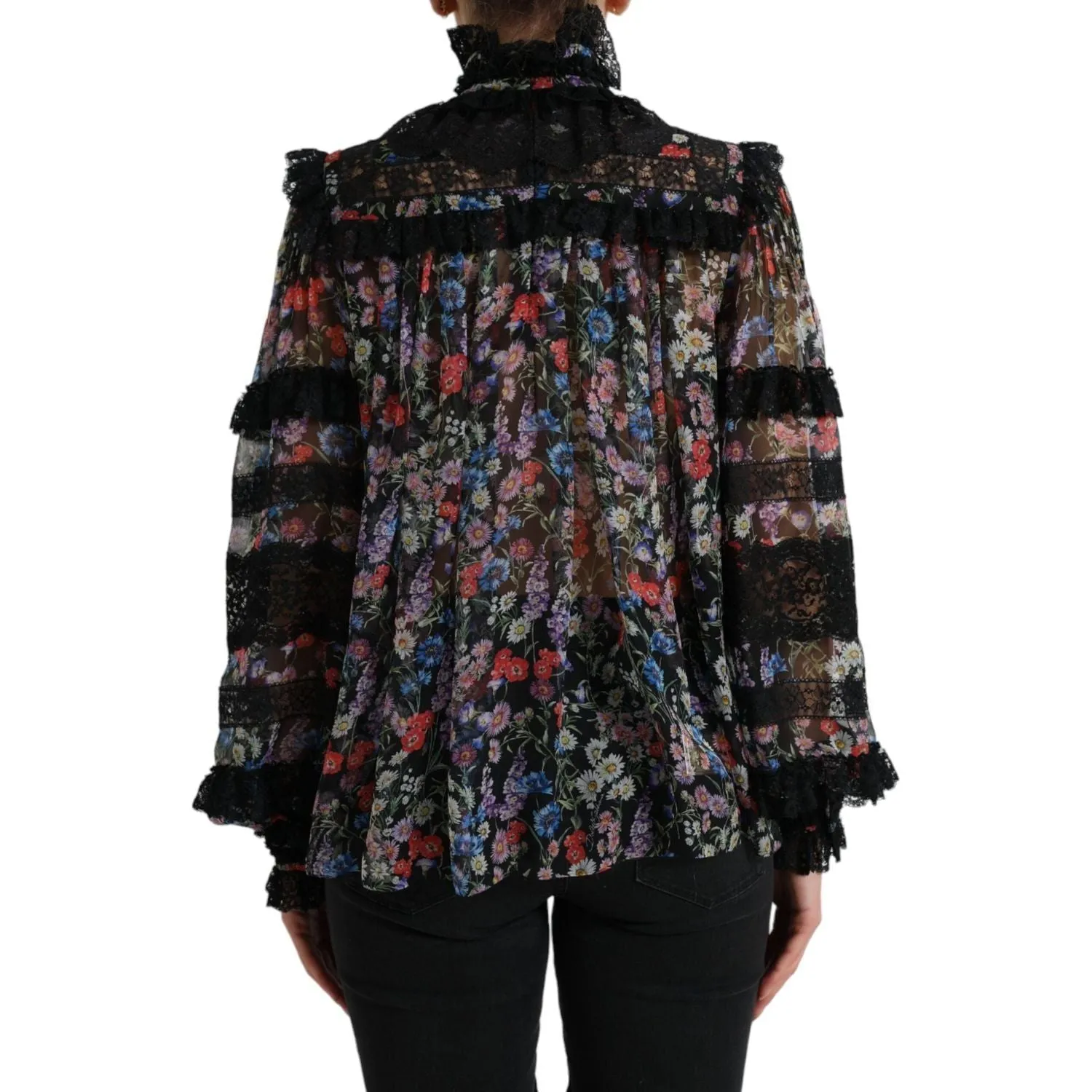 Dolce & Gabbana Elegant Floral Silk Blouse with Lace Trim