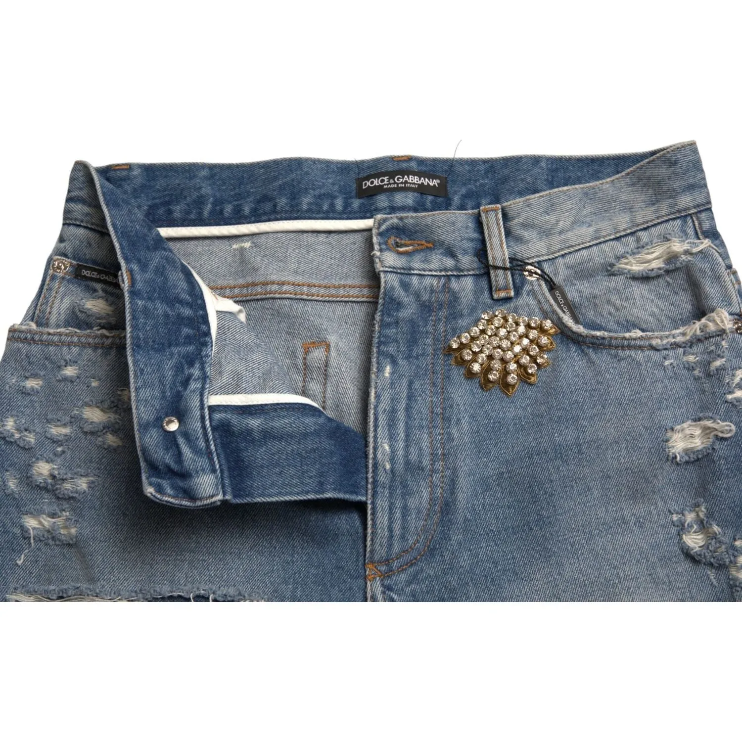 Dolce & Gabbana High Waist Embellished Bermuda Denim Shorts