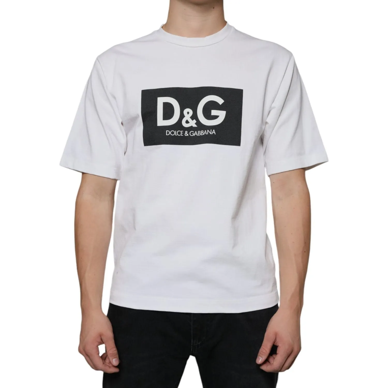 Dolce & Gabbana White Cotton DG Logo Print Casual T-shirt