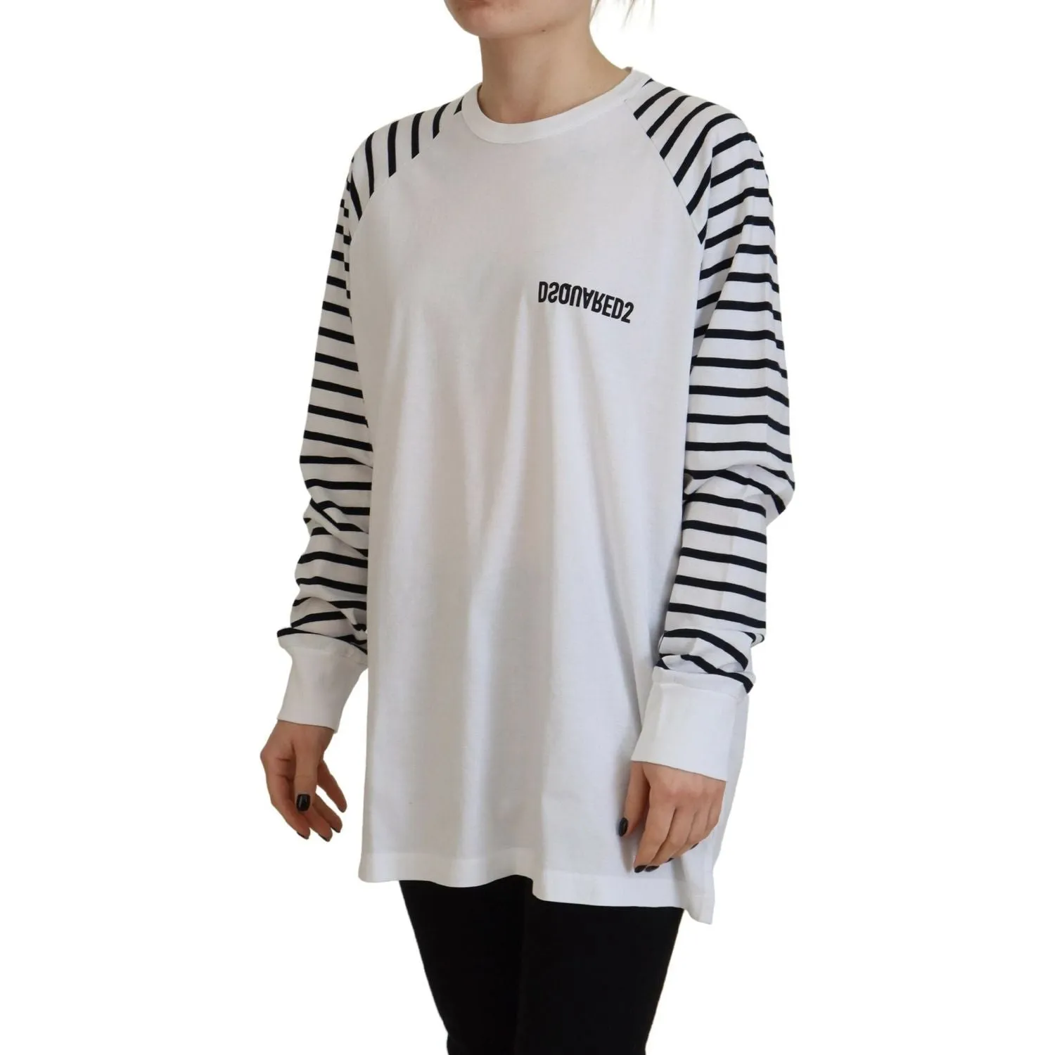 Dsquared² White Cotton Striped Crew Neck Short Sleeve Sweater