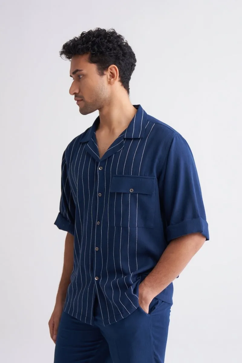 Embroidered Stripe Shirt - Navy