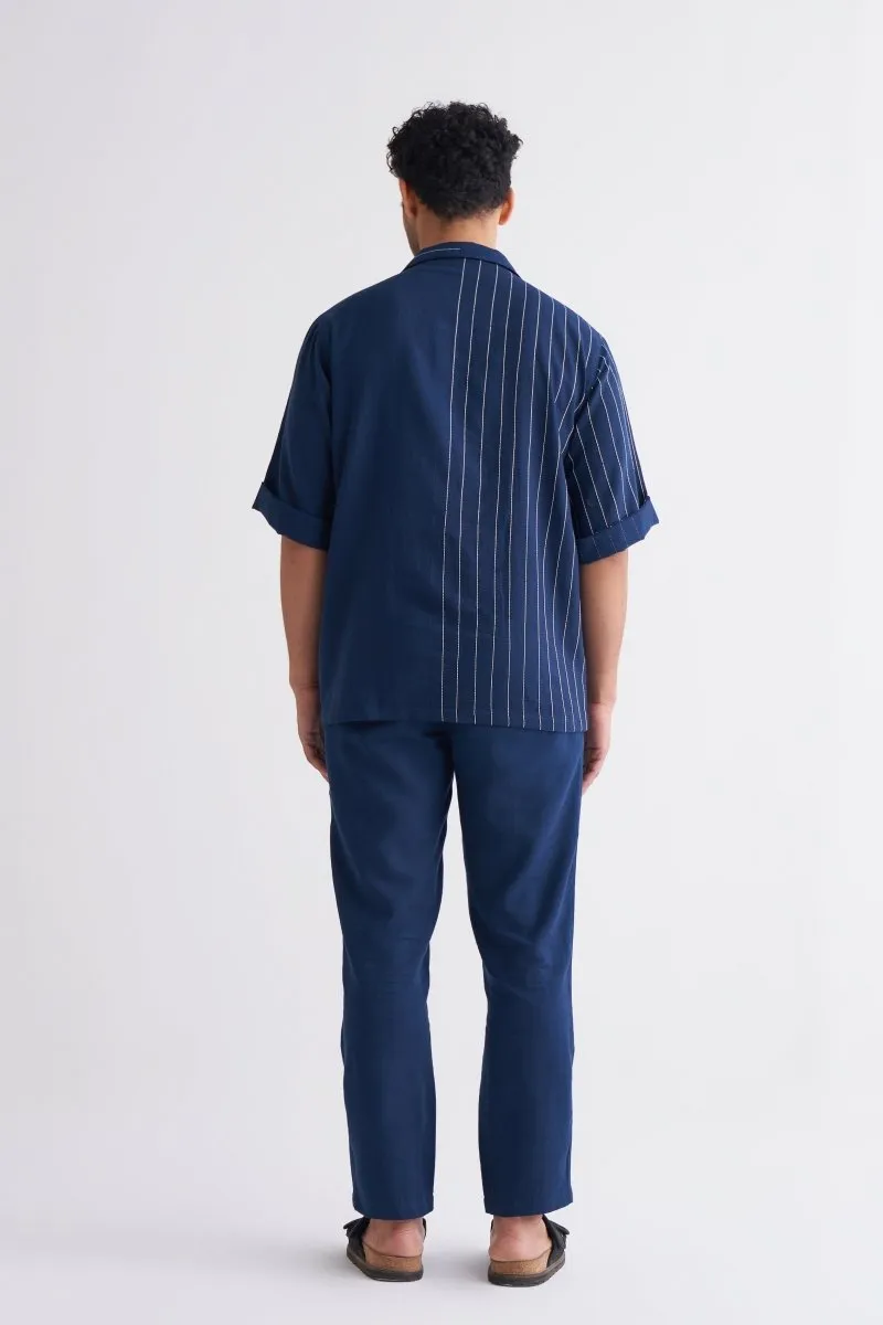 Embroidered Stripe Shirt - Navy