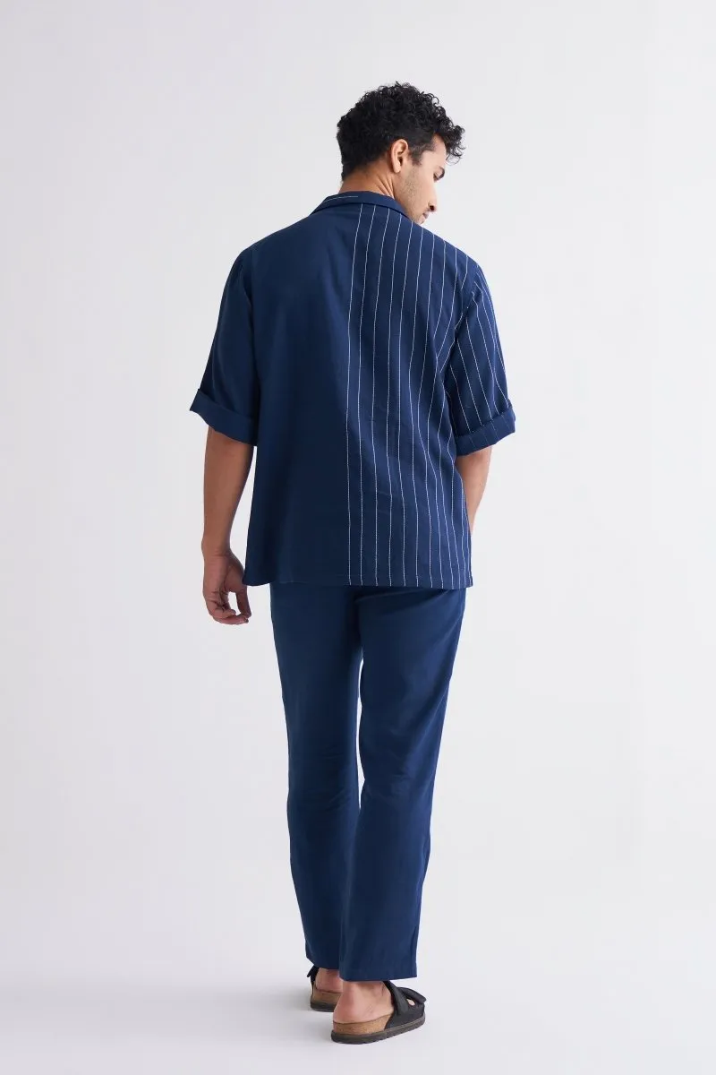 Embroidered Stripe Shirt - Navy