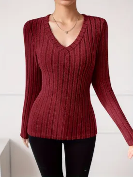 Essential V Neck TShirt  Ribbed Knit Top for Women