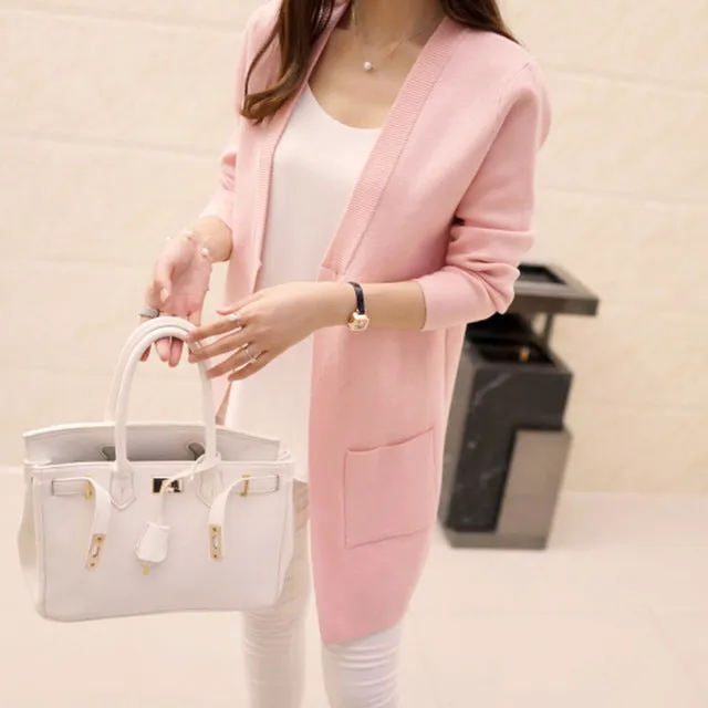 Free Shipping 2015  Spring and Autumn Women's Top Medium-long Cardigan Outerwear Sweater