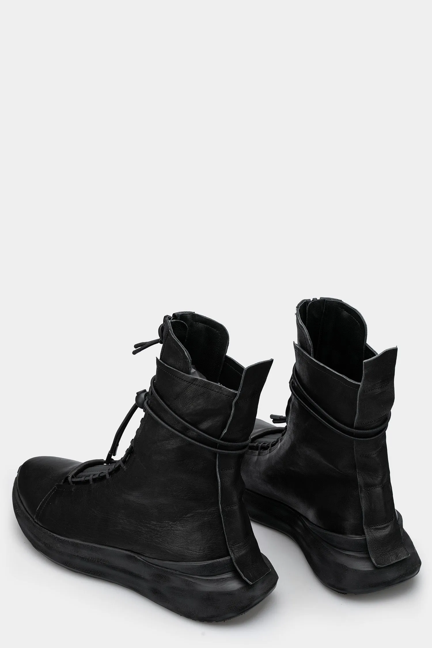 Front zip high top leather sneakers