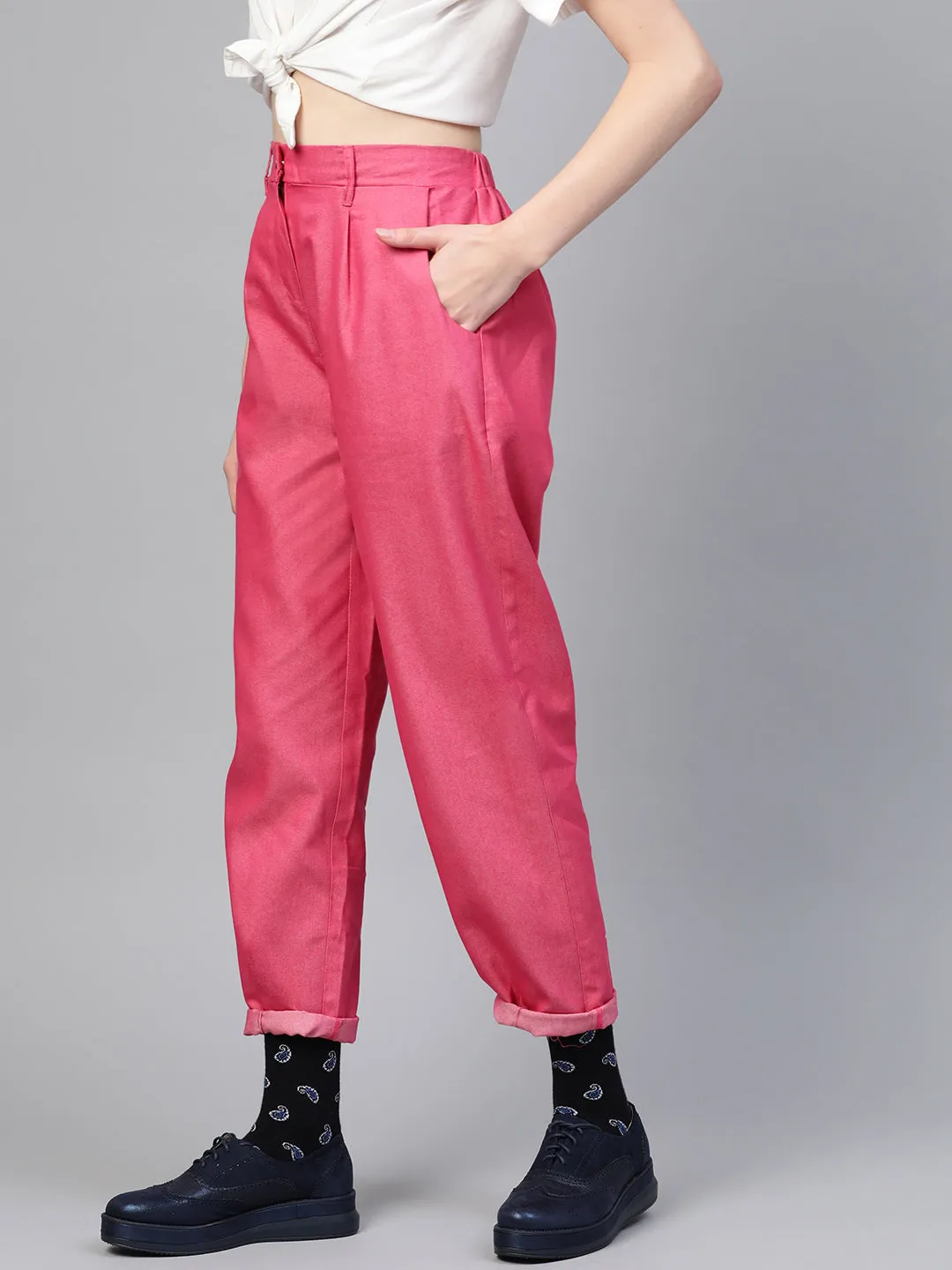 Fuchsia Darted Hem Relaxed Jeans