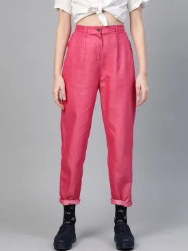 Fuchsia Darted Hem Relaxed Jeans