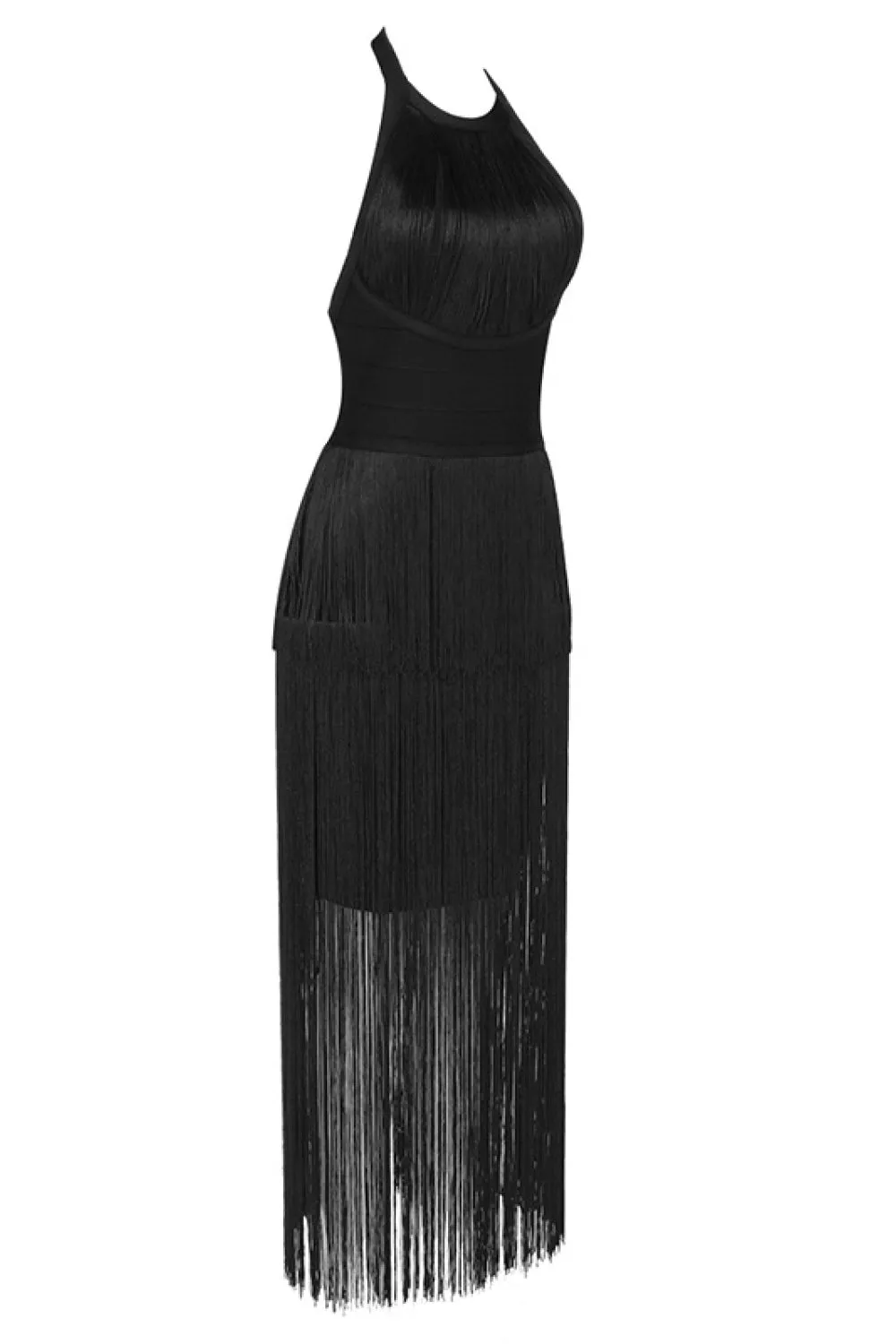 Halter Neck Fringe Dress | Black Color