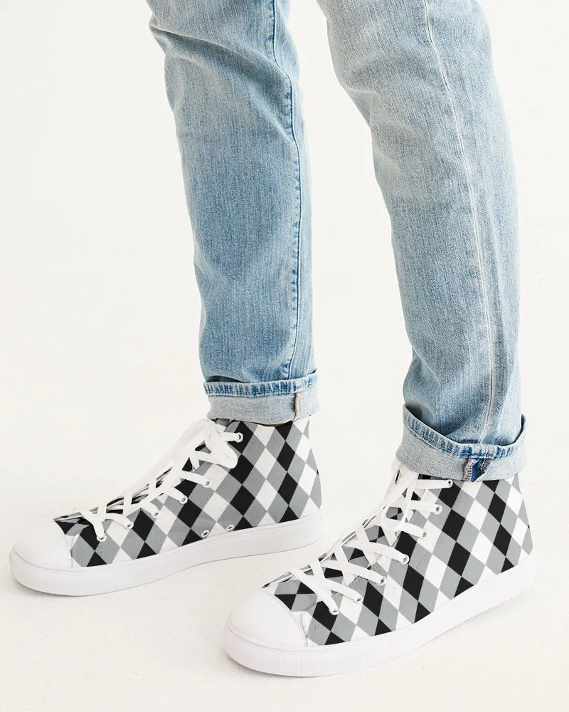 Harlequin Check Concrete Black & White Men's Hightop Canvas Shoes