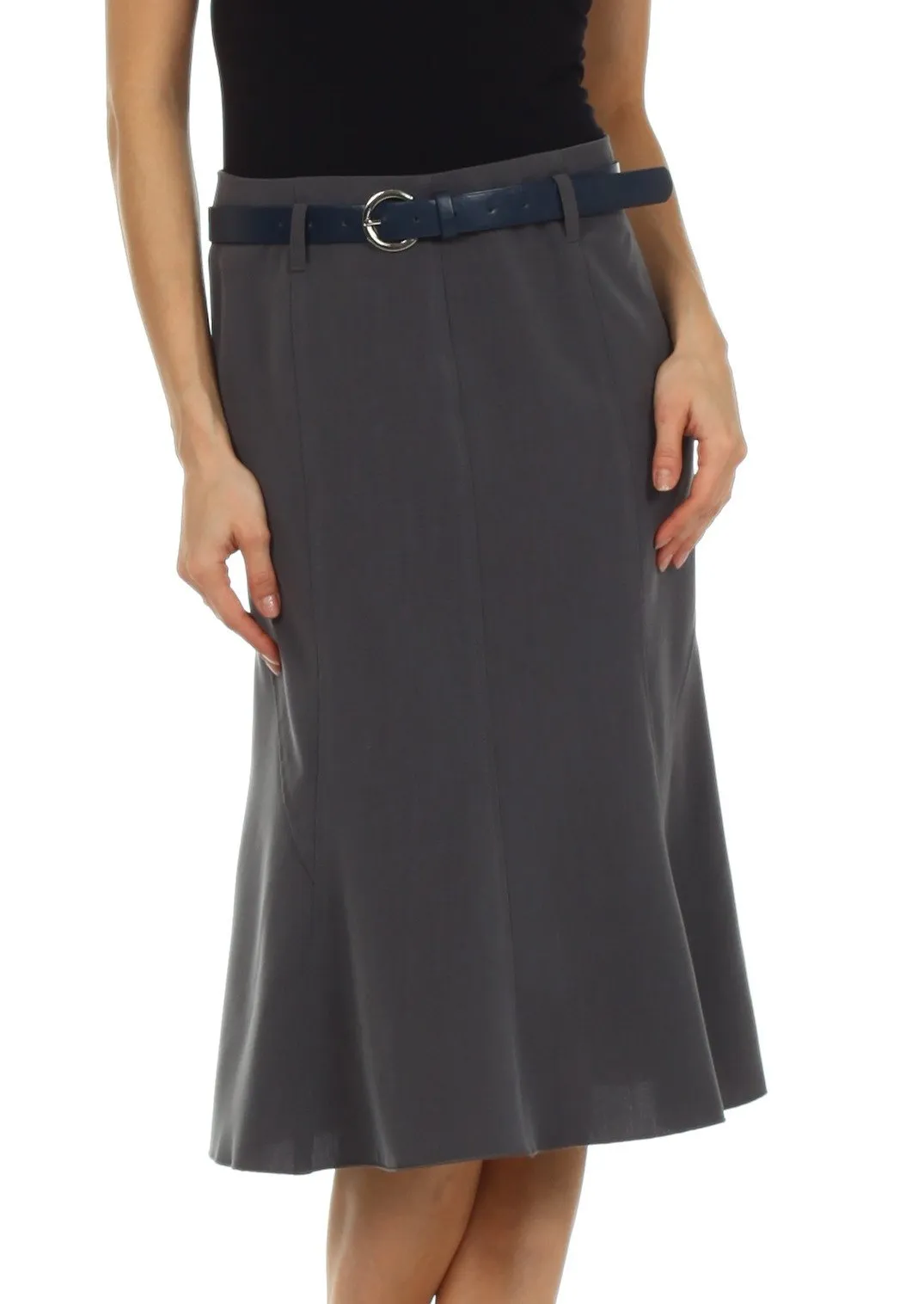 Knee Length A-Line Skirt with Seaming Detail