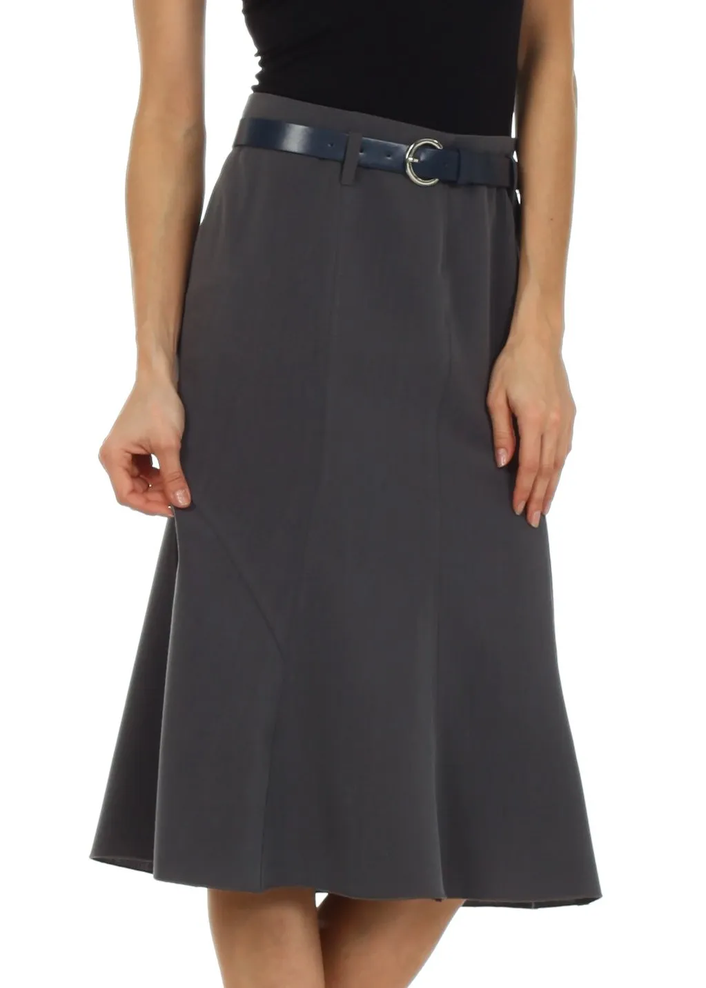 Knee Length A-Line Skirt with Seaming Detail