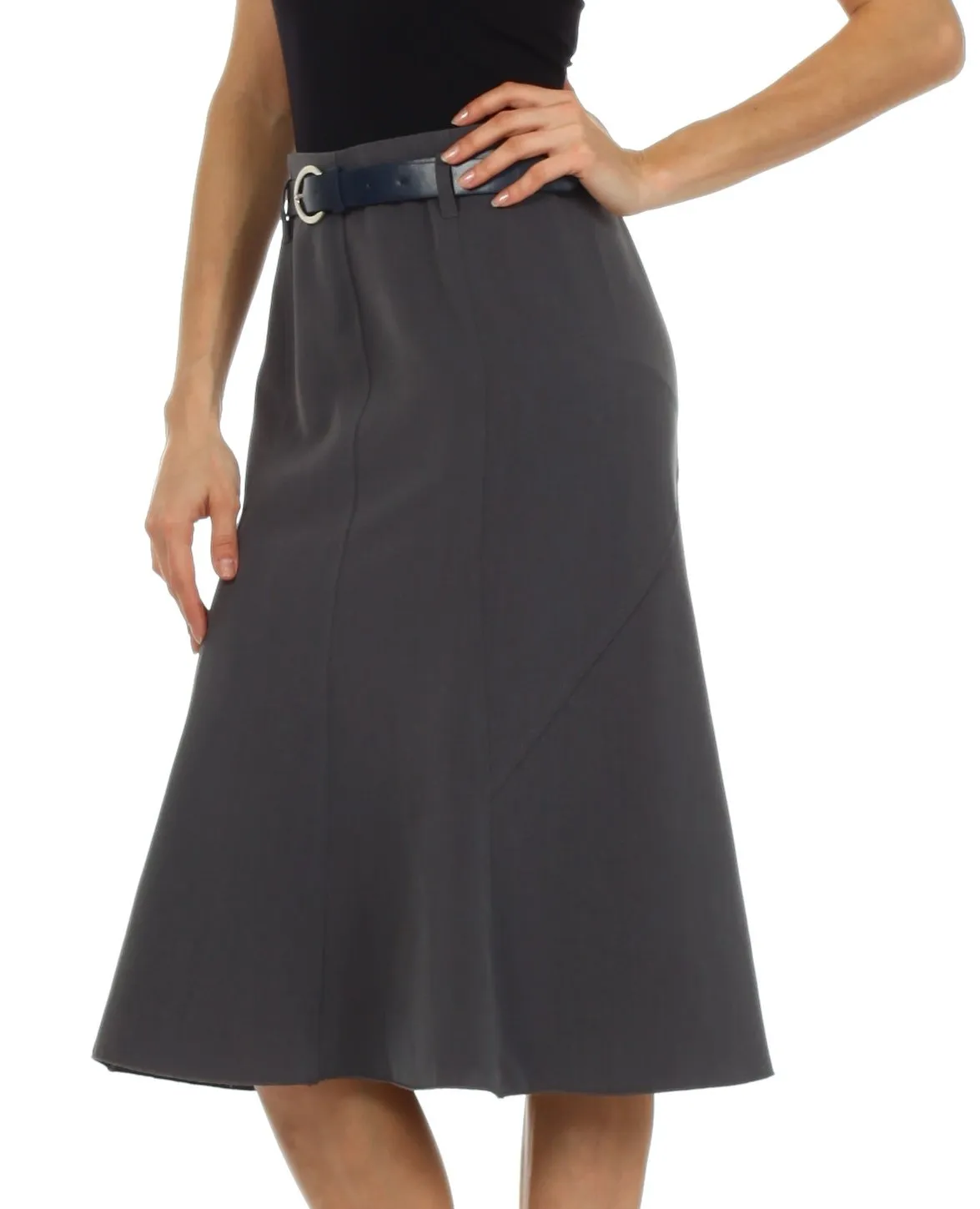 Knee Length A-Line Skirt with Seaming Detail