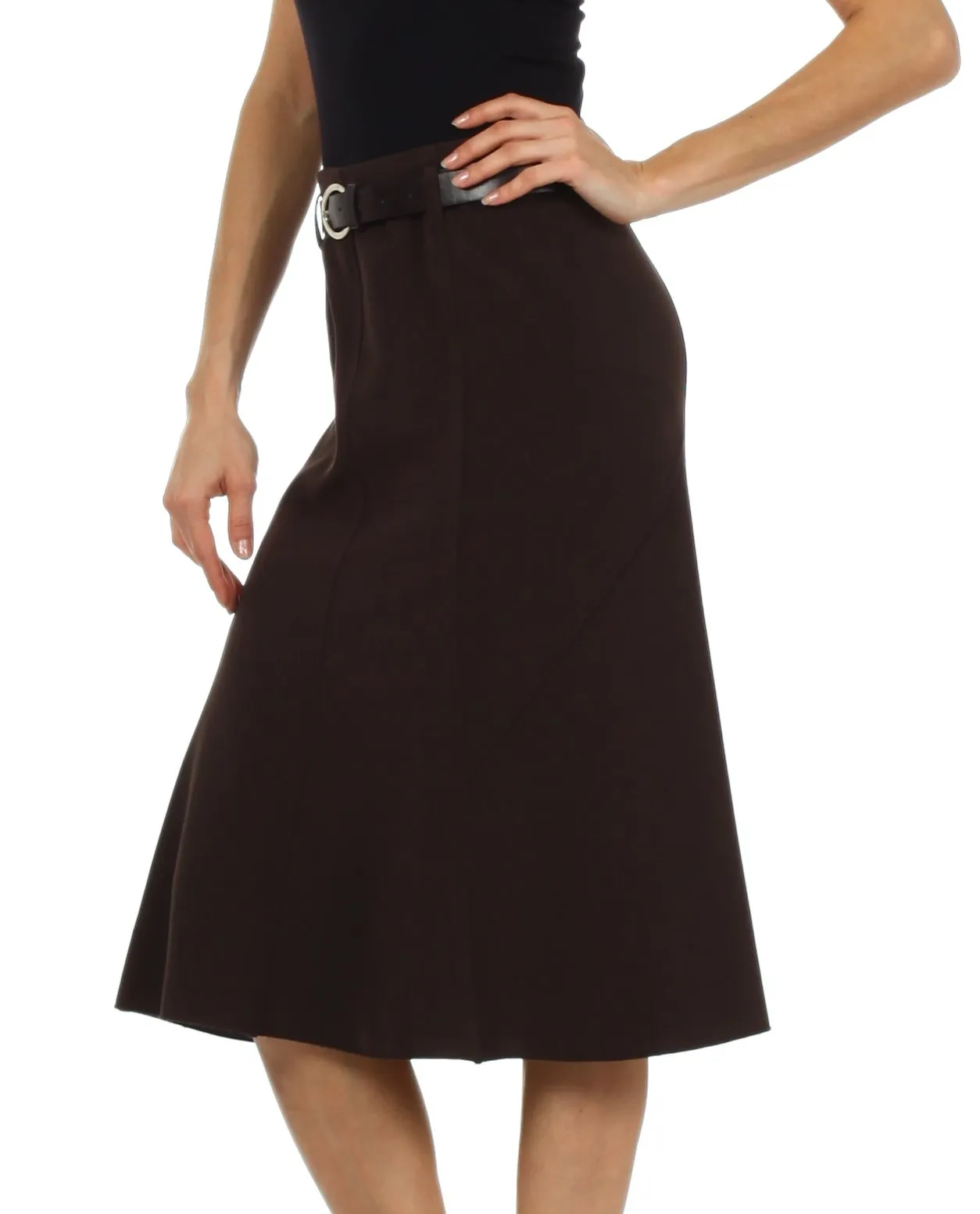 Knee Length A-Line Skirt with Seaming Detail