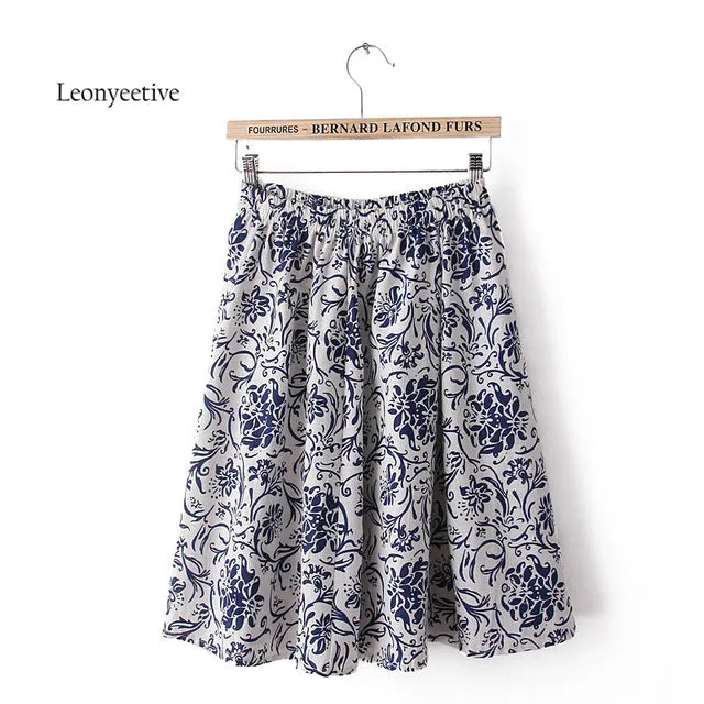 Leonyeetive 2017 Spring Summer Casual Floral Fashion linen Skirts Women Cotton Linen Embroidery Skirt