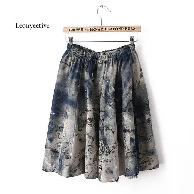 Leonyeetive 2017 Spring Summer Casual Floral Fashion linen Skirts Women Cotton Linen Embroidery Skirt