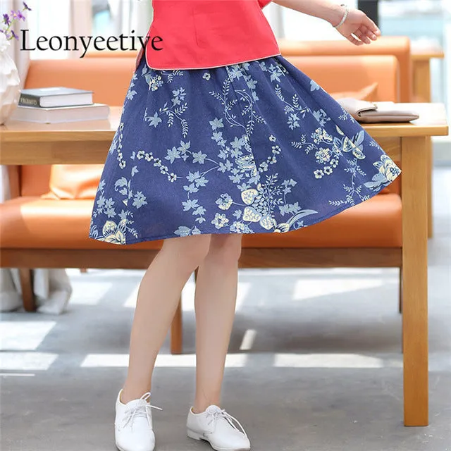 Leonyeetive 2017 Spring Summer Casual Floral Fashion linen Skirts Women Cotton Linen Embroidery Skirt