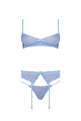 Magic Silk Ooh La Lace Demi Bra, Garter & Tanga Set Periwinkle