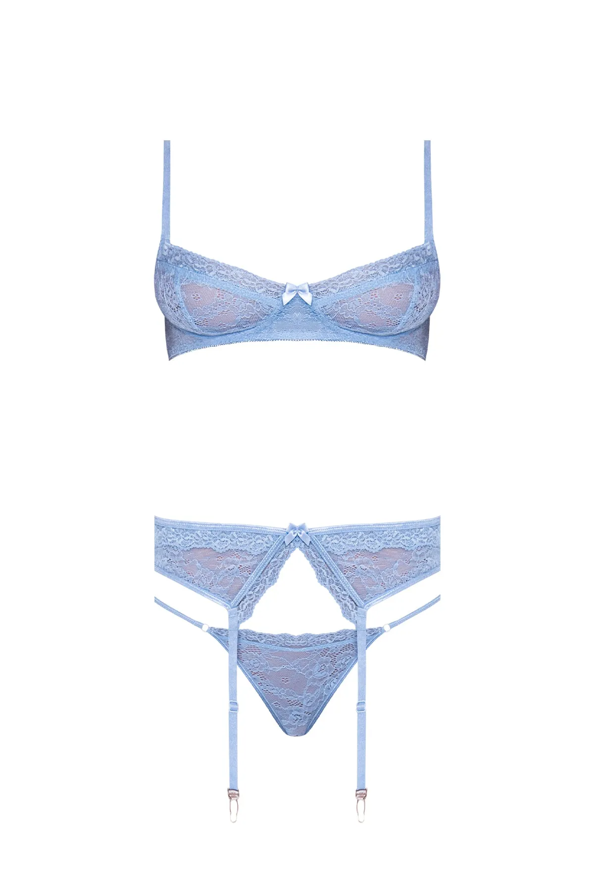 Magic Silk Ooh La Lace Demi Bra, Garter & Tanga Set Periwinkle