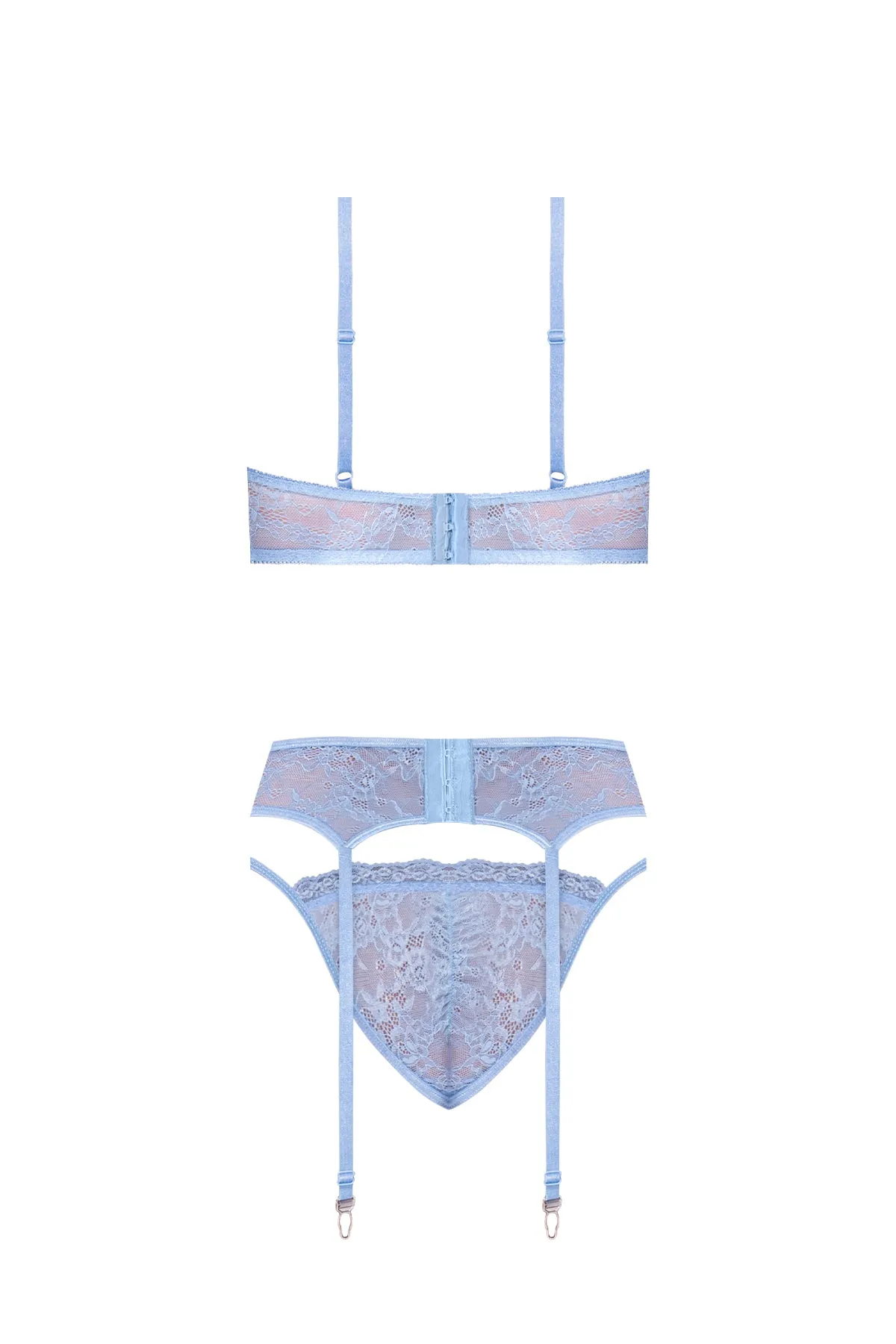 Magic Silk Ooh La Lace Demi Bra, Garter & Tanga Set Periwinkle