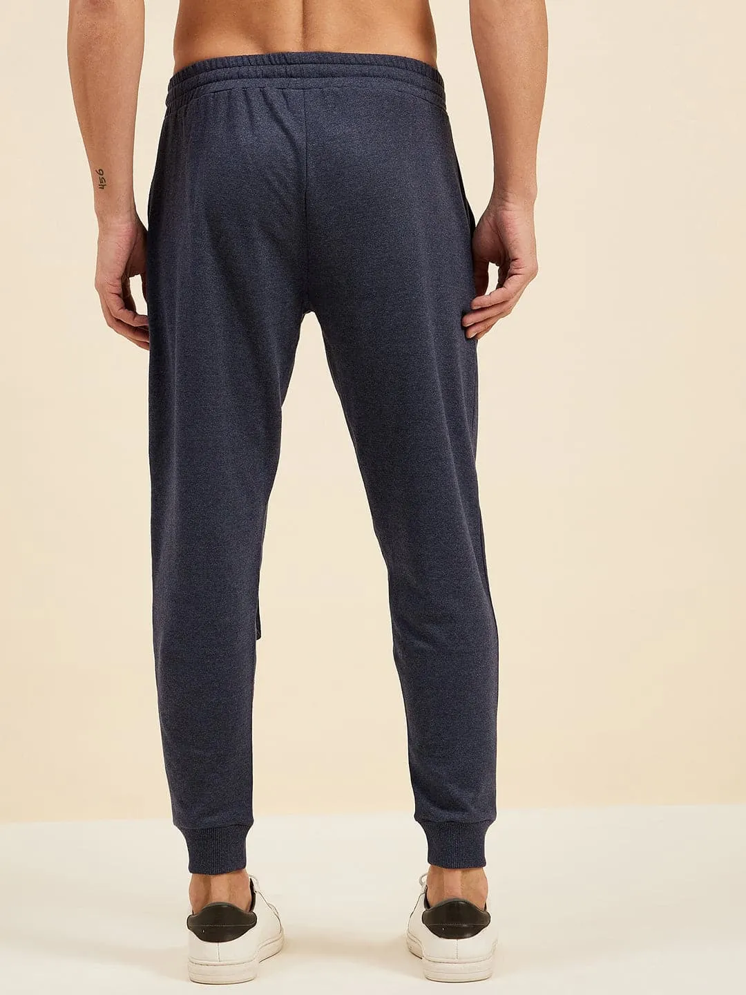 Men Blue Melange Pocket Detail Joggers