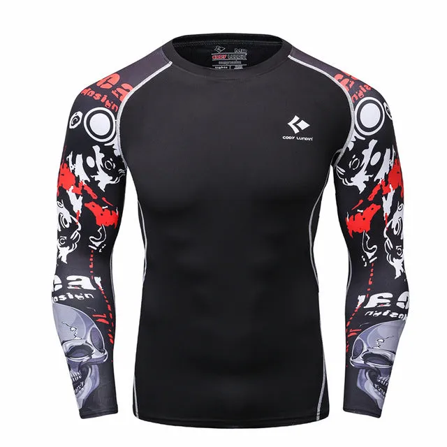 Men Compression Shirts MMA Rashguard Keep Fit Fitness Long Sleeves Base Layer Skin Tight Weight Lifting Elastic T Shirts Homme