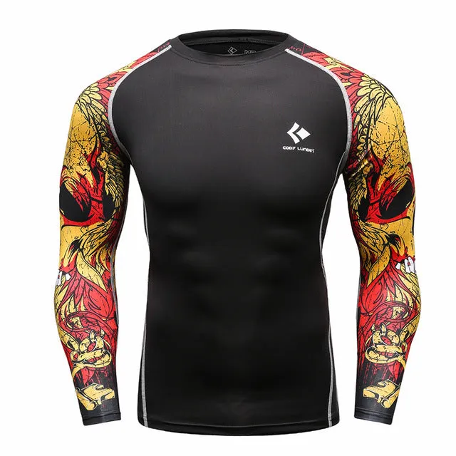 Men Compression Shirts MMA Rashguard Keep Fit Fitness Long Sleeves Base Layer Skin Tight Weight Lifting Elastic T Shirts Homme