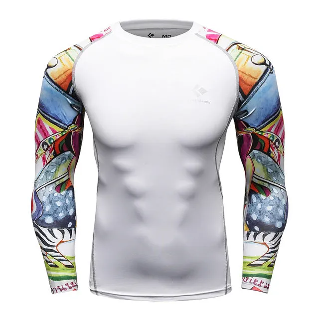 Men Compression Shirts MMA Rashguard Keep Fit Fitness Long Sleeves Base Layer Skin Tight Weight Lifting Elastic T Shirts Homme