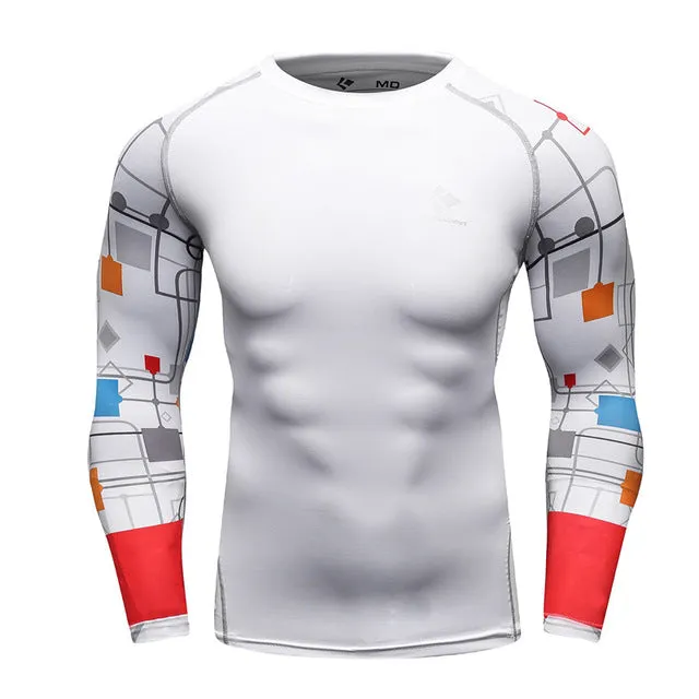 Men Compression Shirts MMA Rashguard Keep Fit Fitness Long Sleeves Base Layer Skin Tight Weight Lifting Elastic T Shirts Homme